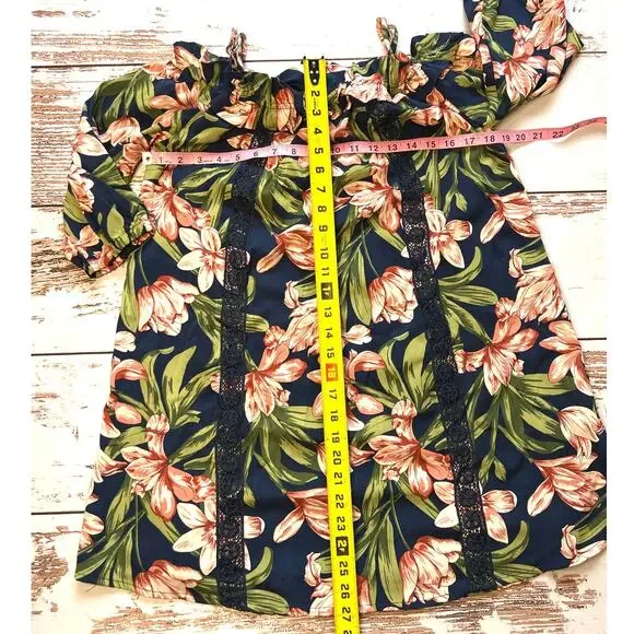 Blu Pepper Cold Shoulder Floral Dress Size M Tropical Off Shoulder Dress - Picture 4 of 17
